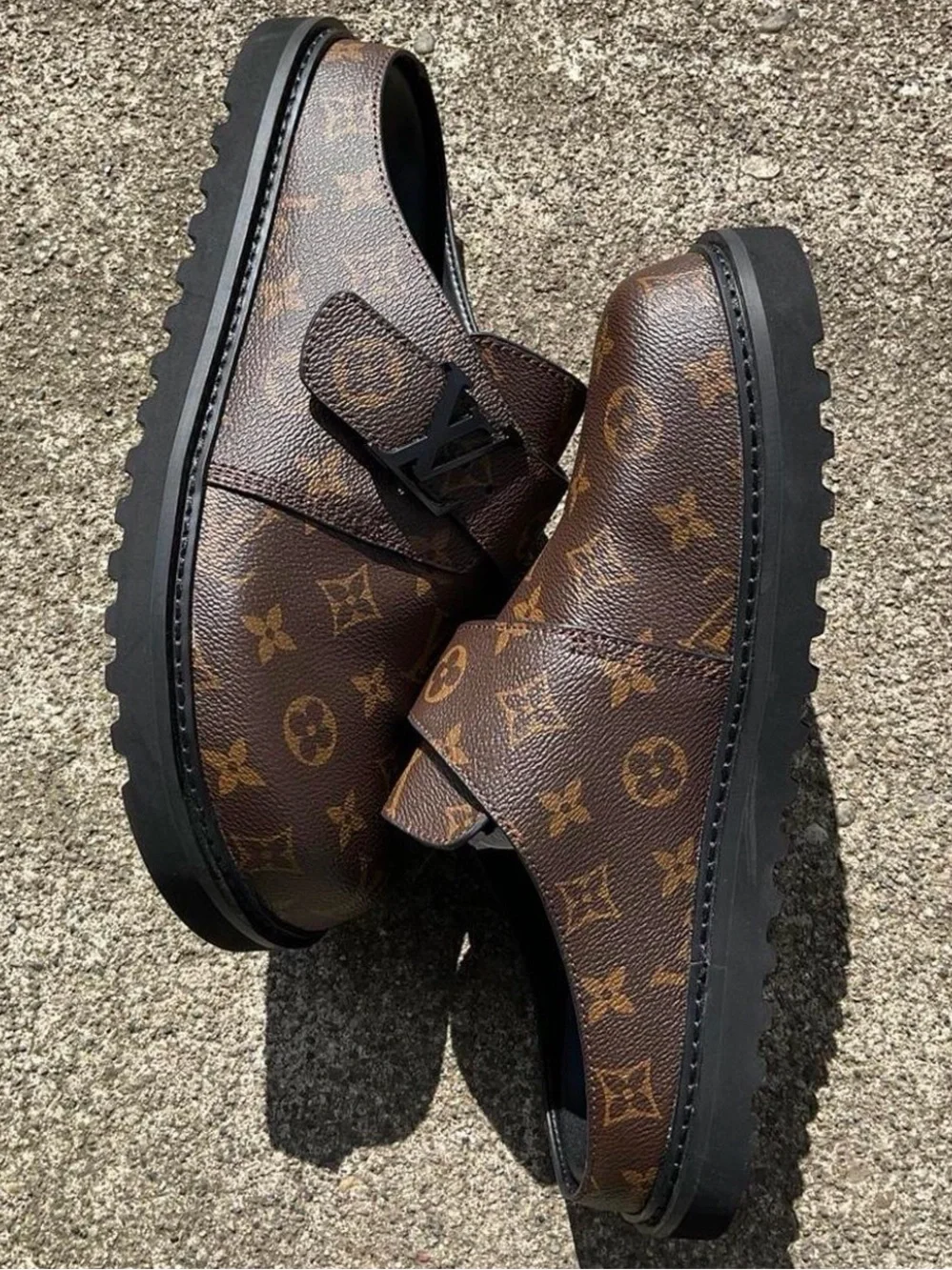Louis Vuitton Brown Monogram Leather LV Buckle Slip-On Loafers